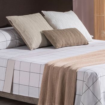 Juego De Sábanas  Beige Cama 135x190/200 Cm  Cuadros Nalui