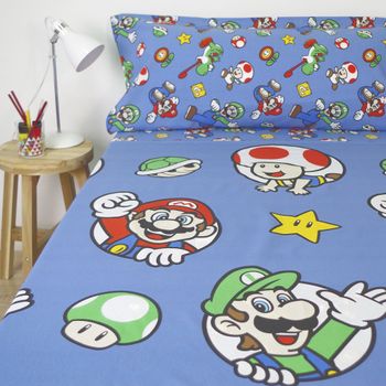 10xdiez Juego De Sábanas Super Mario 3p  | (cama De 90cm - Azul)