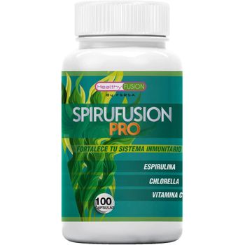 Healthy Fusion Espirulina Pura Con Chlorella Y Vitamina C | Espirulina Con 99% De Pureza | Fuente Rica En Vitaminas Esenciales | Fortalece Las Defensas | Minerales Y Aminoácidos | 100 Cápsulas