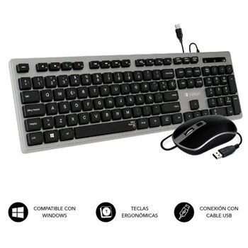 Subblim Combo Wired Ergo Keys Silent Flat Hq Teclado Y Ratón Gris / Negro