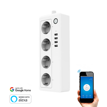 Regleta Wifi Inteligente Smartfy 4 Tomas Y 4 Puertos Usb Carga Rápìda Compatible Con Alexa, Google Home, Smart Life Y Tuya