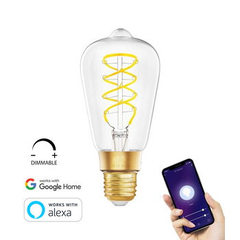 Bombilla Wifi Inteligente Filamento Vintage E27 Smartfy St64 8w Compatible Con Alexa, Google Home, Smart Life Y Tuya