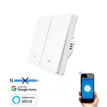 Interruptor Wifi Inteligente Botón Smartfy Doble Sin Neutro Blanco Compatible Con Alexa, Google Home, Smart Life Y Tuya