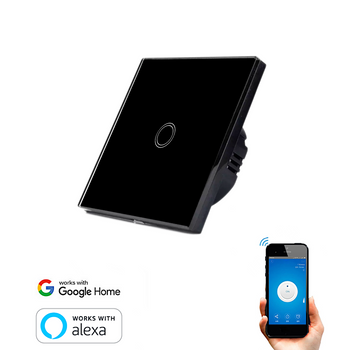 Interruptor Wifi Inteligente Táctil Smartfy Simple Con Neutro Negro Compatible Con Alexa, Google Home, Smart Life Y Tuya