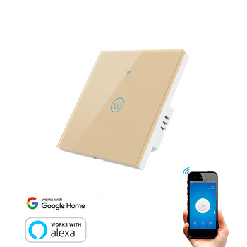 Interruptor Wifi Inteligente Táctil Smartfy Simple Con Neutro Dorado Compatible Con Alexa, Google Home, Smart Life Y Tuya