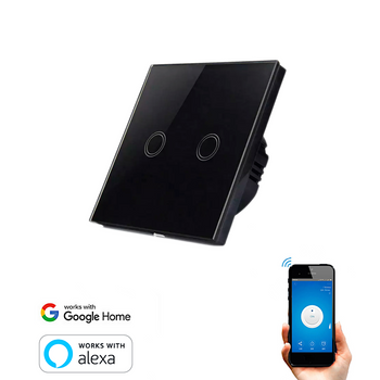 Interruptor Wifi Inteligente Táctil Smartfy Doble Con Neutro Negro Compatible Con Alexa, Google Home, Smart Life Y Tuya