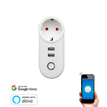 Enchufe Wifi Inteligente Con 2 Puertos Usb Smartfy Compatible Con Alexa, Google Home, Smart Life Y Tuya