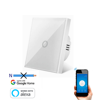 Interruptor Wifi Inteligente Táctil Smartfy Simple Sin Neutro Blanco Compatible Con Alexa, Google Home, Smart Life Y Tuya