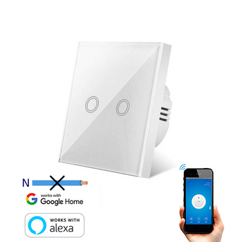 Interruptor Wifi Inteligente Táctil Smartfy Doble Sin Neutro Blanco Compatible Con Alexa, Google Home, Smart Life Y Tuya