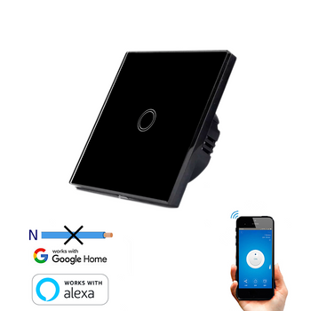 Interruptor Wifi Inteligente Táctil Smartfy Simple Sin Neutro Negro Compatible Con Alexa, Google Home, Smart Life Y Tuya