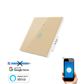 Interruptor Wifi Inteligente Táctil Smartfy Simple Sin Neutro Dorado Compatible Con Alexa, Google Home, Smart Life Y Tuya