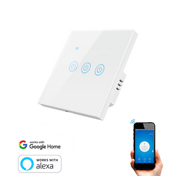 Interruptor Wifi Inteligente Táctil Smartfy Triple Con Neutro Blanco Compatible Con Alexa, Google Home, Smart Life Y Tuya