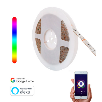 Tira Led Wifi Inteligente Smartfy 12v Rgb 60led/m Ip20 5 Metros Compatible Con Alexa, Google Home, Smart Life Y Tuya