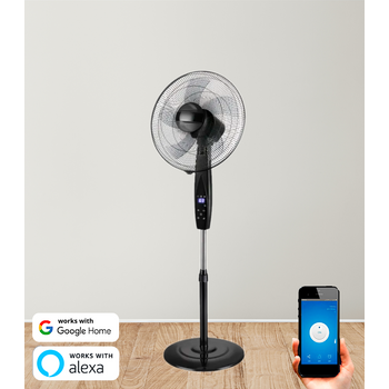 Ventilador De Pie Wifi Smartfy Motor Copper Con 3 Velocidades, Modo De Oscilación Circular Automática, Compatible Con Móviles Ios Y Android