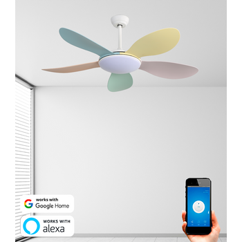 Ventilador De Techo Wifi Smartfy Led Cct 36w Hawai 132cm Motor Dc Compatible Con Alexa Y Google Home, Smart Life Y Tuya