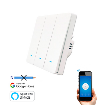 Interruptor Wifi Inteligente Botón Smartfy Triple Sin Neutro Blanco Compatible Con Alexa, Google Home, Smart Life Y Tuya