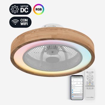 Universalblue Ventilador De Techo Con Aspas Ocultas - Ventilador De Techo Sin Aspas, Luz Led Y Wifi - Madera Y Blanco Tramontana 6051wd