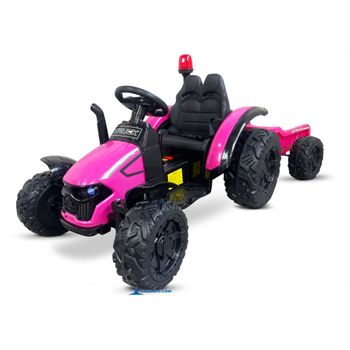 Tractor Electrico Peketrac 9100 12v Con Remolque Rosa Pekecars- Tractor Electrico Infantil Para Niños +1años Con Batería 12v, Con Control Remoto, Luces Led, Equipo De Sonido Asiento Polipiel, Ruedas Antipinchazo