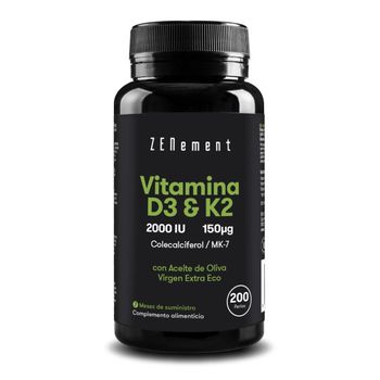 Vitamina D3 + K2, Colecalciferol (2000 Ui) & Mk-7 (150 Μg) Zenement, 200 Comprimidos