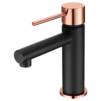 Grifo Monomando Lavabo - Griferia Baño - Serie Milos Stick Bdys045-1nor - Negro Mate Y Oro Rosa  - Marca Mice / Imex