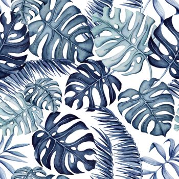 Tejido Autoadhesivo Para Pared Tropical Dark Blue Leaves 65x300 Cm