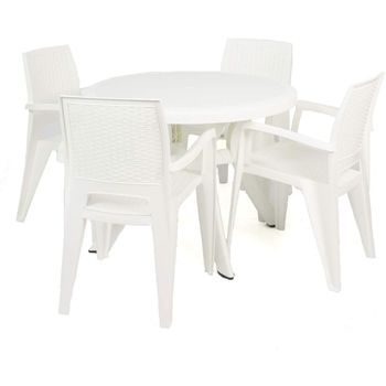 Conjunto Mesa Caribe Redonda  + 4 Sillas Caribe De Resina - Crevicosta. Blanco