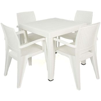 Conjunto Mesa Caribe Cuadrada  + 4 Sillas Caribe De Resina - Crevicosta. Blanco