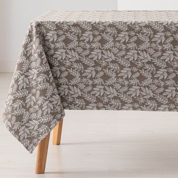 Mantel Antimanchas Cuadrado Jacquard Algodón 140x140cm Floral Jali Color Beige