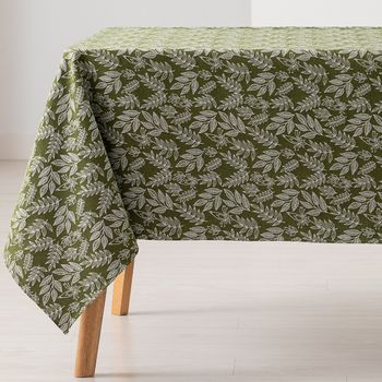 Mantel Antimanchas Rectangular Jacquard Algodón 140x100cm Floral Jali Color Verde