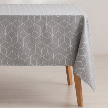 Mantel Antimanchas Rectangular Jacquard Diseño Geométrico Tacto Tela Line Gris 140x240 Cm