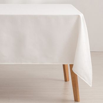 Mantel Antimanchas Rectangular Jacquard Diseño Geométrico Tacto Tela Line Blanco 140x240 Cm