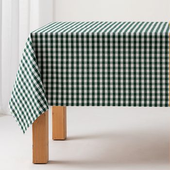 Mantel Antimanchas Rectangular Vichy, Algodón, Tacto Tela 140x300 Cm Color Verde