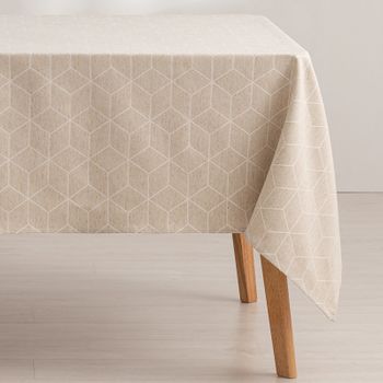 Mantel Antimanchas Rectangular Jacquard Diseño Geométrico Tacto Tela Line Lino 140x300 Cm