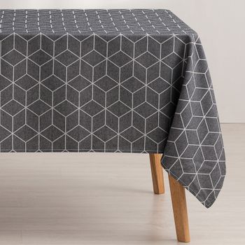 Mantel Antimanchas Rectangular Jacquard Diseño Geométrico Tacto Tela Line Antracita 140x300 Cm