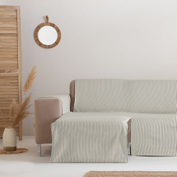 Funda Sofá Chaise Longue 240cm Izquierda Liso Algodón Suave Transpirable (hasta 270cm De Ancho), Rayas Beige