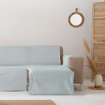 Funda Sofá Chaise Longue 240cm Derecha Liso Algodón Suave Transpirable (hasta 270cm De Ancho), Rayas Agua