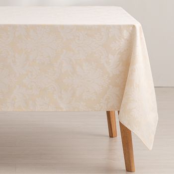 Mantel Antimanchas Cuadrada Jacquard Floral Impermeable Tacto Tela 140x140 Cm, Color Crudo - Dama