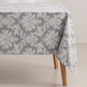 Mantel Antimanchas Rectangular Jacquard Floral Impermeable Tacto Tela 140x200 Cm, Color Gris - Dama