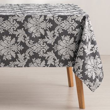 Mantel Antimanchas Rectangular Jacquard Floral Impermeable Tacto Tela 140x240 Cm, Color Antracita - Dama