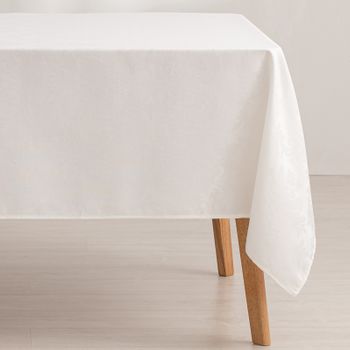 Mantel Antimanchas Rectangular Jacquard Floral Impermeable Tacto Tela 140x300 Cm, Color Blanco - Dama