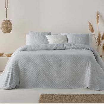 Colcha Cama 105 Cm Lisa Jacquard Algodón Ligera Transpirable 200x270cm Color Gris Claro