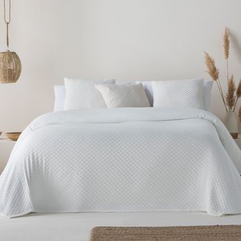 Colcha Cama 105 Cm Lisa Jacquard Algodón Ligera Transpirable 200x270cm Color Blanco