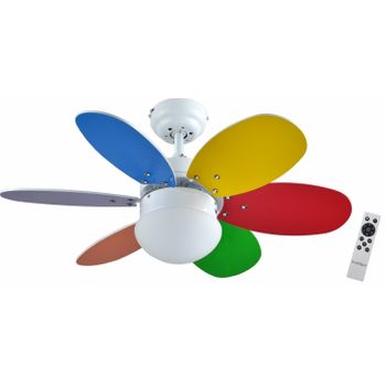 Bastilipo - Bolonia Dc, Ventilador De Techo Con Motor Dc, Mando A Distancia, 75cm, 6 Aspas, Multicolor/ Blanco, Luz Led 3 Tonos, Chasis Ba