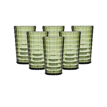 Prisma - Pack 6 Unidades Vaso 750 Ml. Mod. Bauhaus Color Verde Oliva. Vaso De Policarbonato Tamaño Grande, Reutilizable, Libre De Bpa