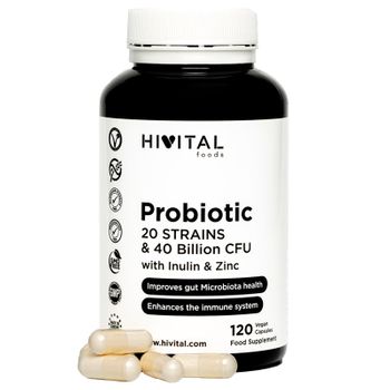 Probiótico 20 Cepas 40 Mil Millones De Ufc Con Inulina Y Zinc. 120 Cápsulas Veganas Gastroresistentes Para 2 Meses