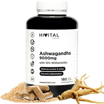 Ashwagandha 9000 Mg. 180 Cápsulas Veganas Para 6 Meses