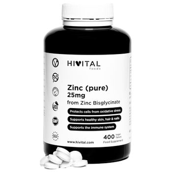 Zinc Puro 25 Mg Procedente De Bisglicinato De Zinc. 400 Comprimidos Veganos Para Más De 1 Año