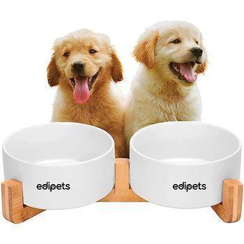 Edipets Comedero Doble Para Gatos Y Perros De Porcelana Y Base De Diseño Bambú