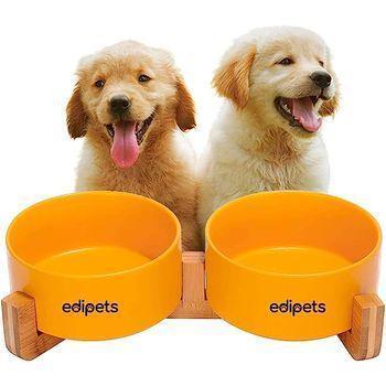 Edipets Comedero Doble Para Gatos Y Perros De Porcelana Y Base De Diseño Bambú