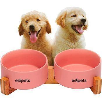 Edipets Comedero Doble Para Gatos Y Perros De Porcelana Y Base De Diseño Bambú